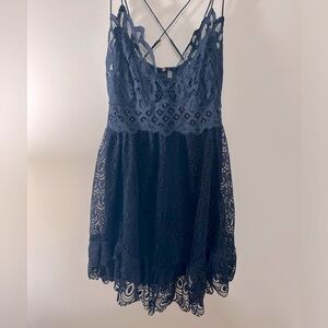 Free People Women’s Adella Navy Blue Lace Slip Dress Size Medium
